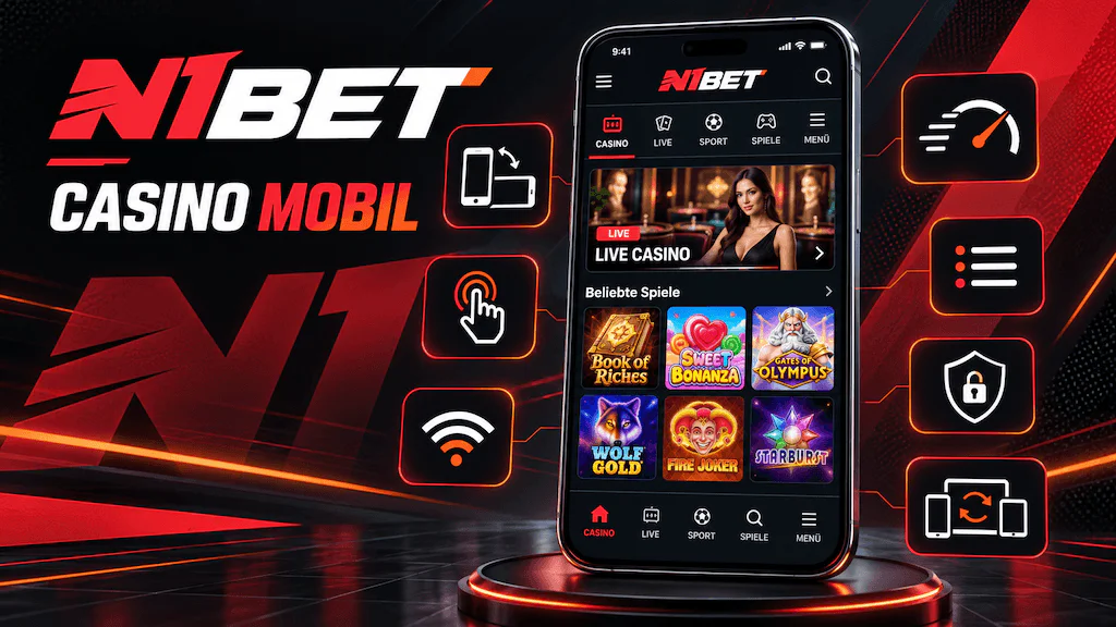N1Bet Casino mobil auf dem Smartphone mit Slots, Live Casino und optimierter Benutzeroberfläche für österreichische Spieler.